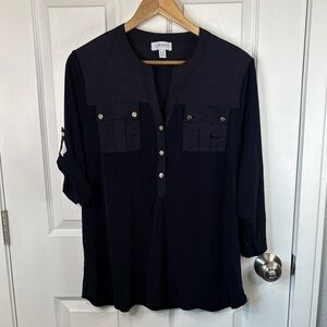 Carmen Marc Valvo XL Navy Button Down Women's Shirt